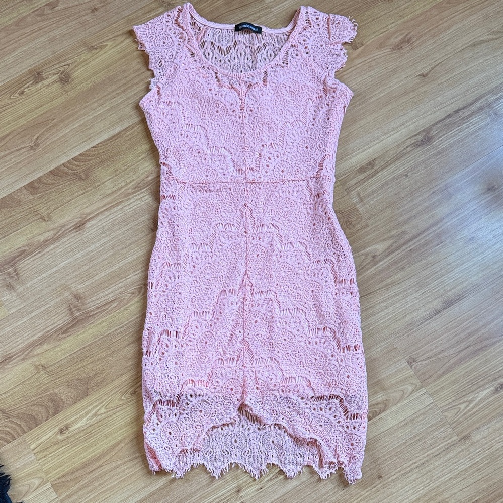 Elegant Coral Lace Dress